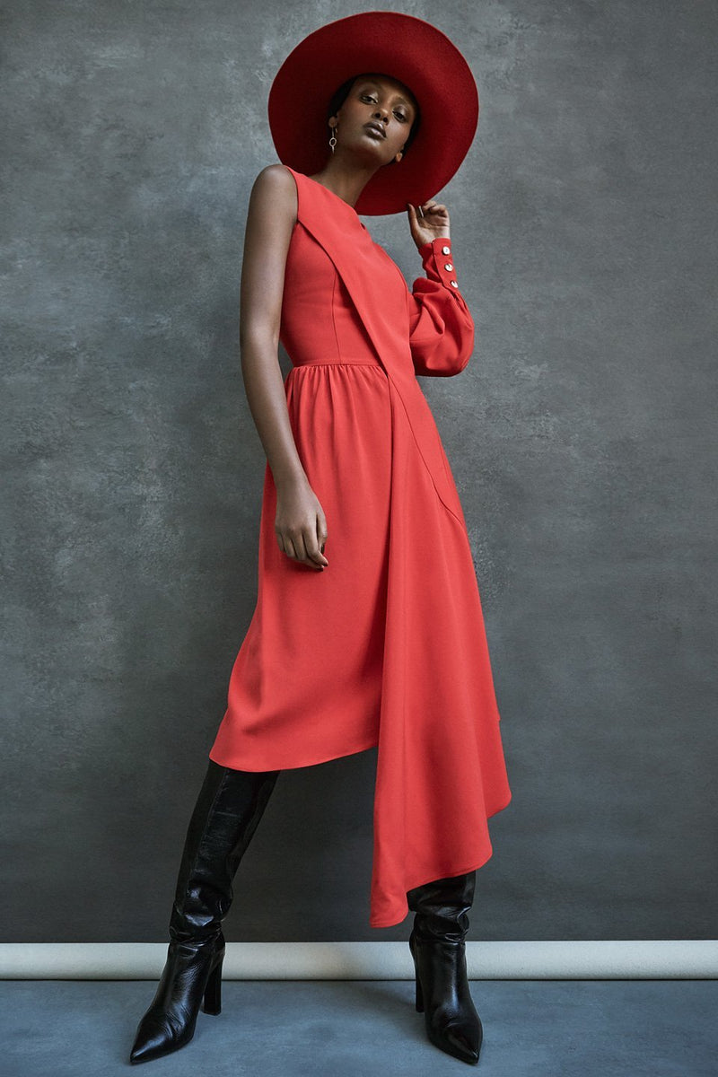 Maropeng red asymmetric Dress - Judy Sanderson