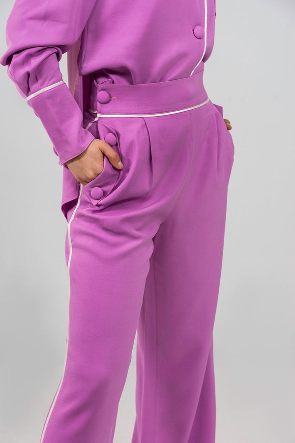 Dora lavender wide-leg piped Pants - Judy Sanderson