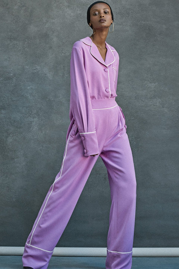 Dora lavender wide-leg piped Pants - Judy Sanderson