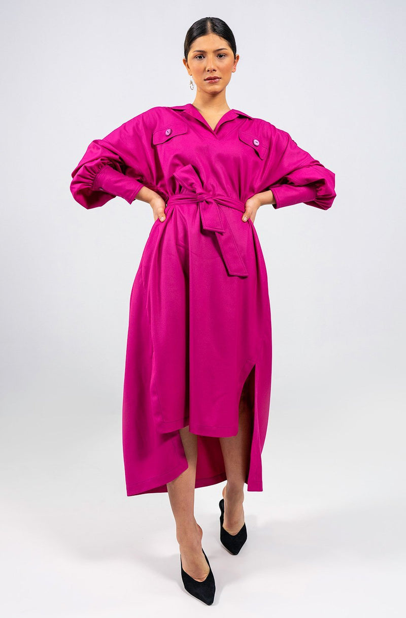 Florence high-low hot pink shirt Dress - Judy Sanderson