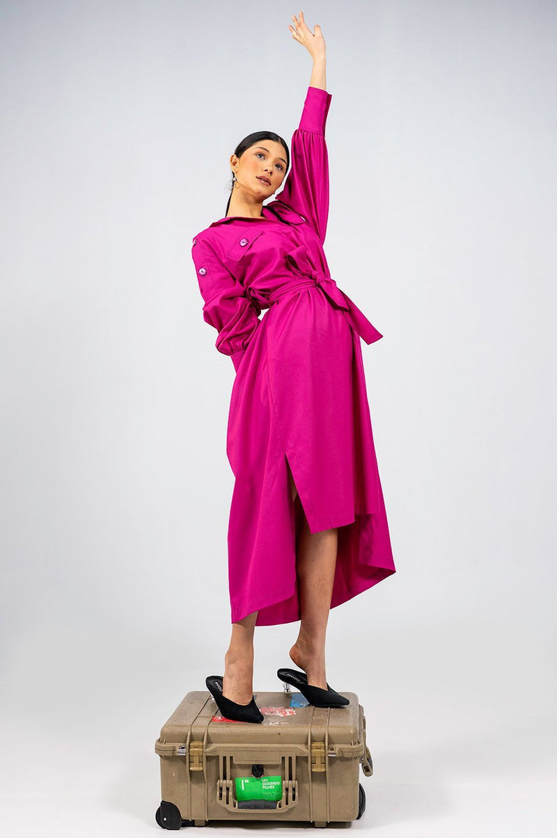 Florence high-low hot pink shirt Dress - Judy Sanderson