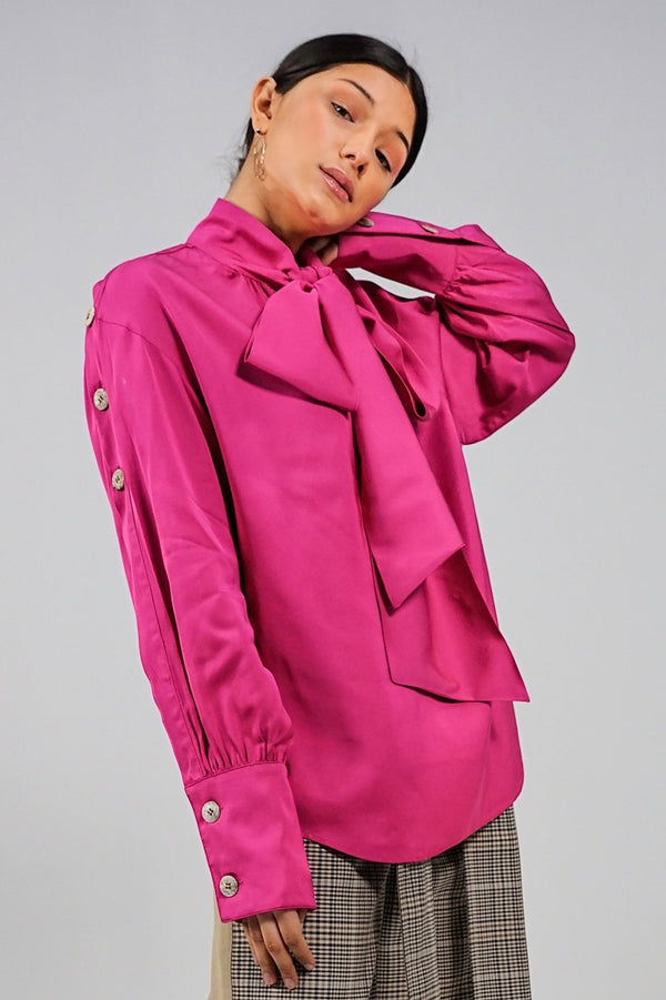 Harriet hot pink oversized bow Blouse - Judy Sanderson