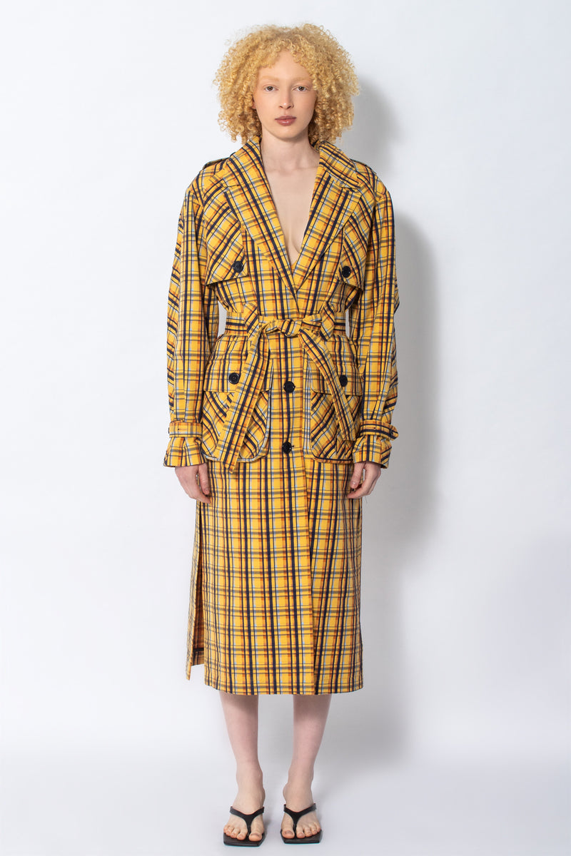 Tati check cotton trench coat