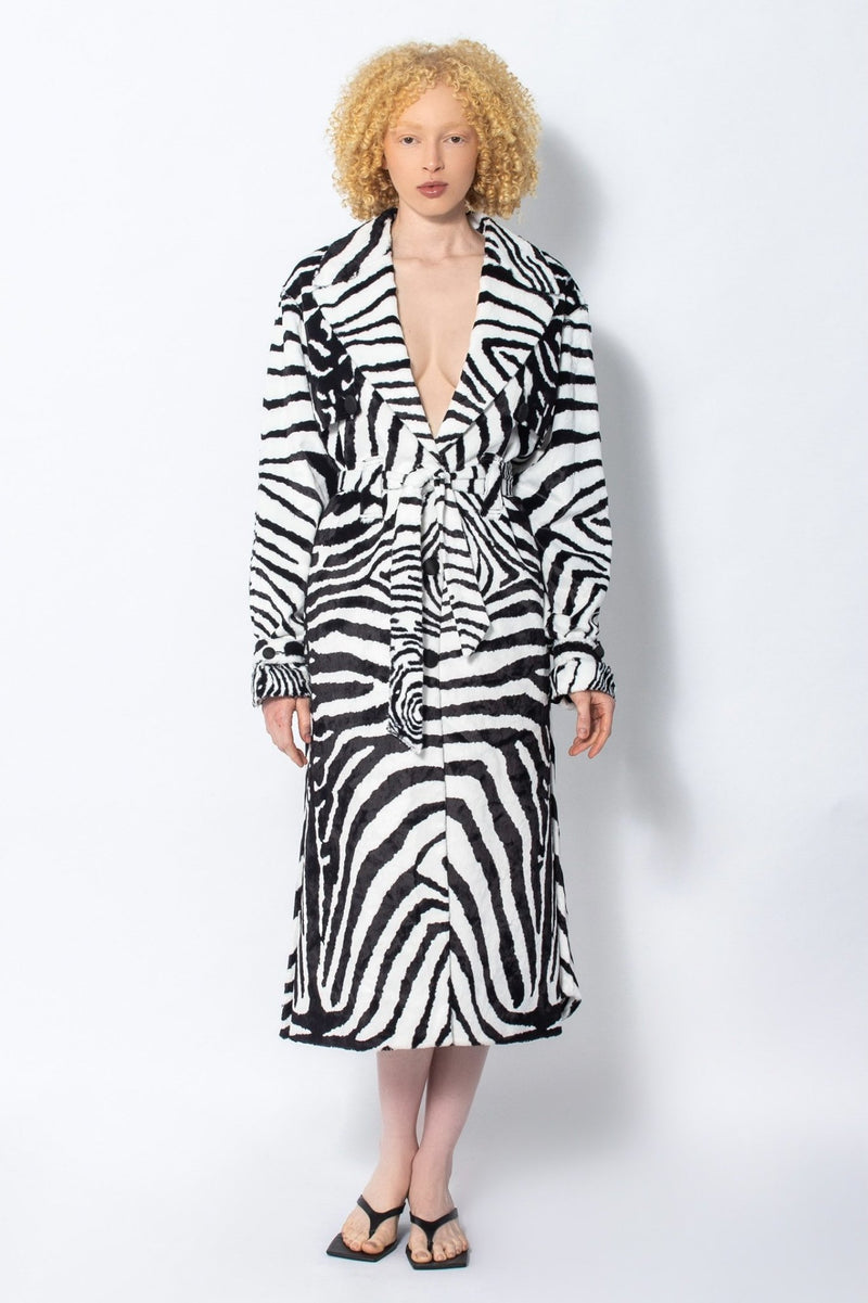Limited Edition Mangwa zebra-print velvet trench coat - Judy Sanderson