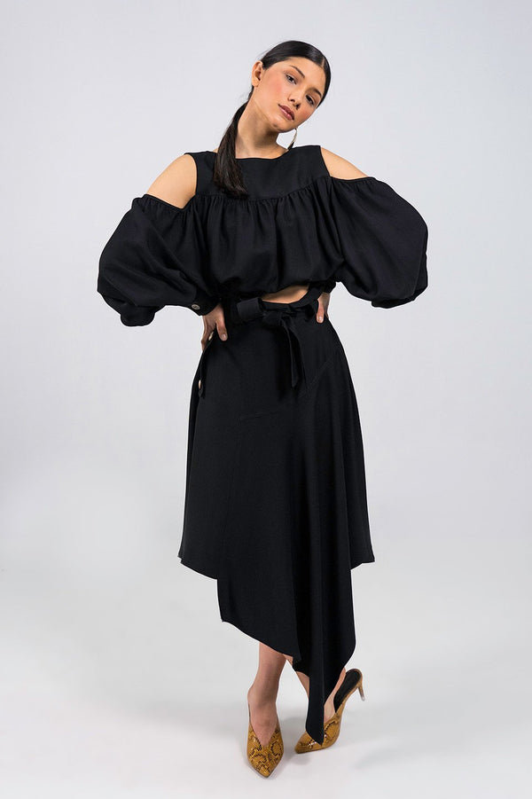 Magreth black Asymmetric midi Skirt - Judy Sanderson