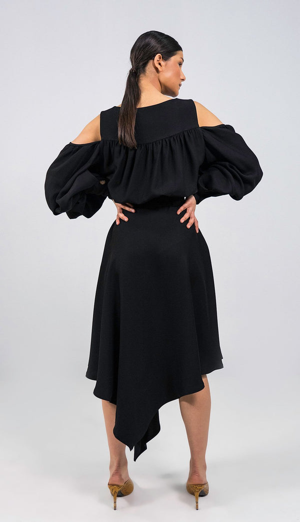 Magreth black Asymmetric midi Skirt - Judy Sanderson
