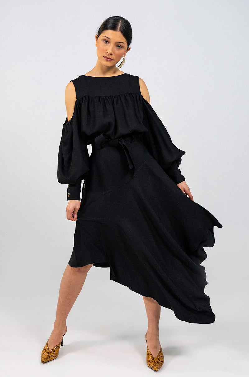 Magreth black Asymmetric midi Skirt - Judy Sanderson