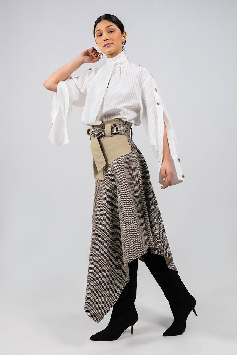 Magreth check Asymmetric midi Skirt - Judy Sanderson