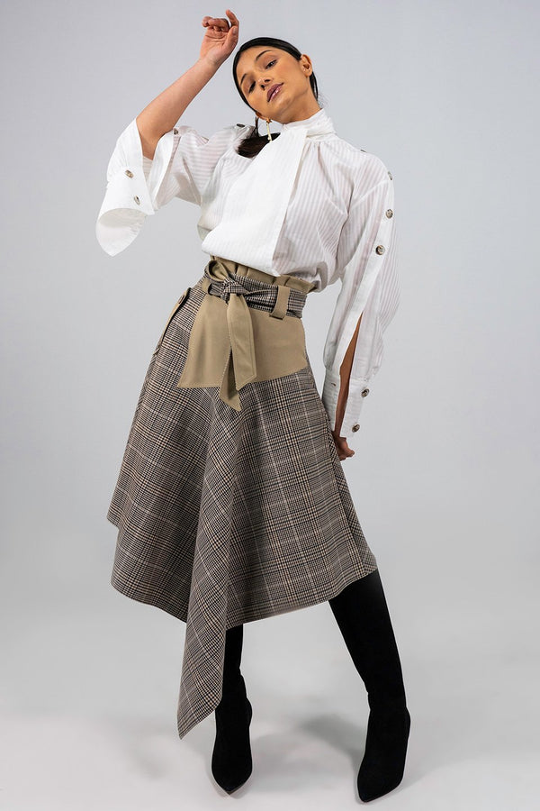 Magreth check Asymmetric midi Skirt - Judy Sanderson