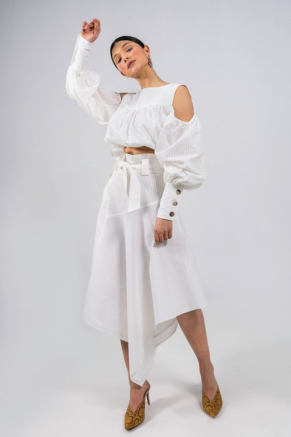 Magreth cotton Asymmetric midi Skirt - Judy Sanderson
