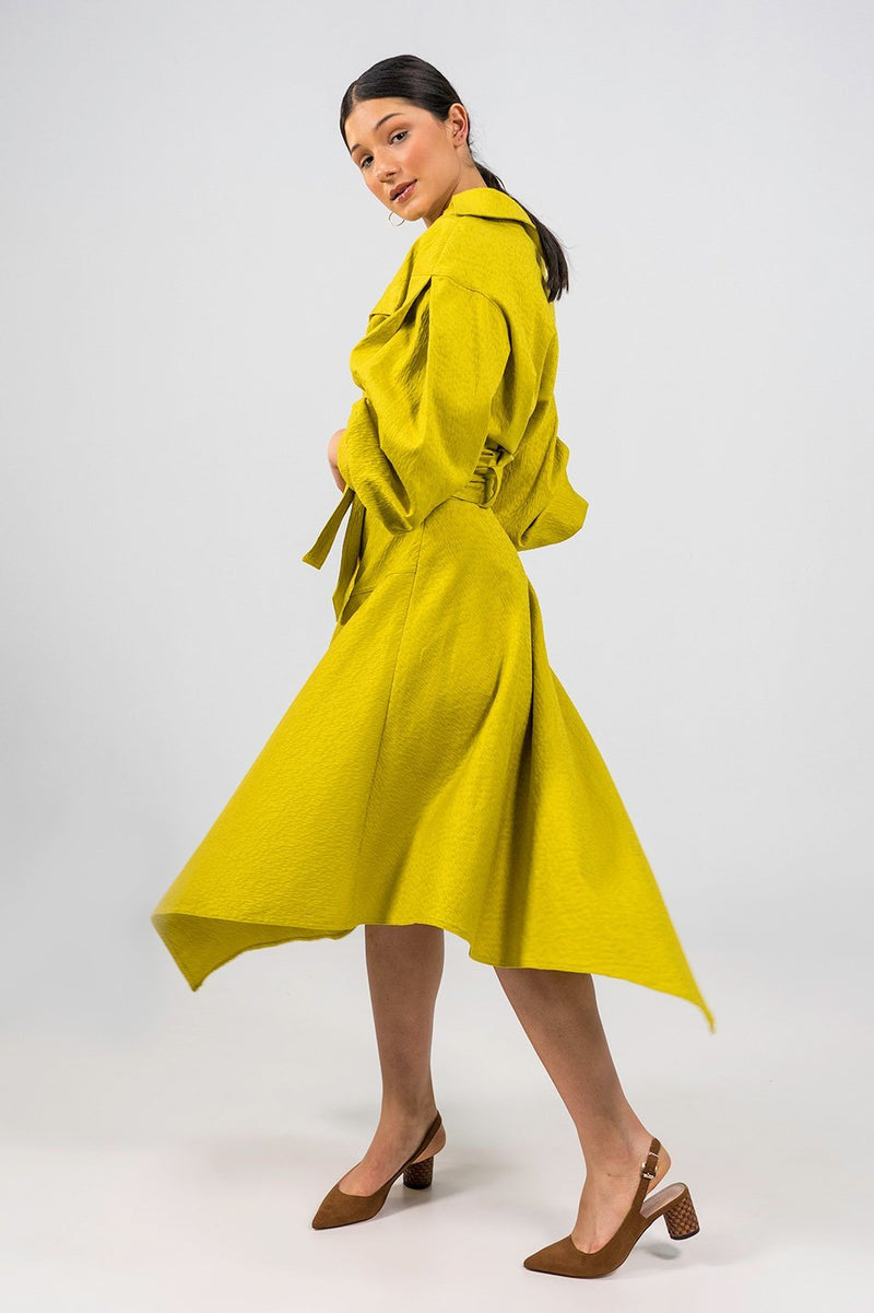 Magreth yellow green Asymmetric midi Skirt - Judy Sanderson