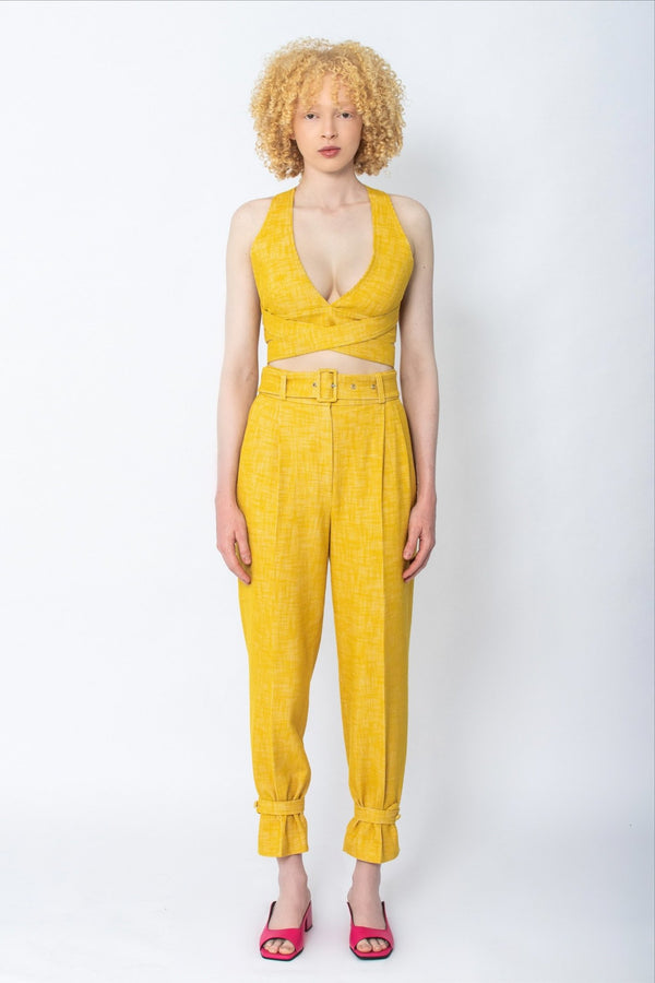 Mahahlwa preppy cotton yellow wrap bralette - Judy Sanderson