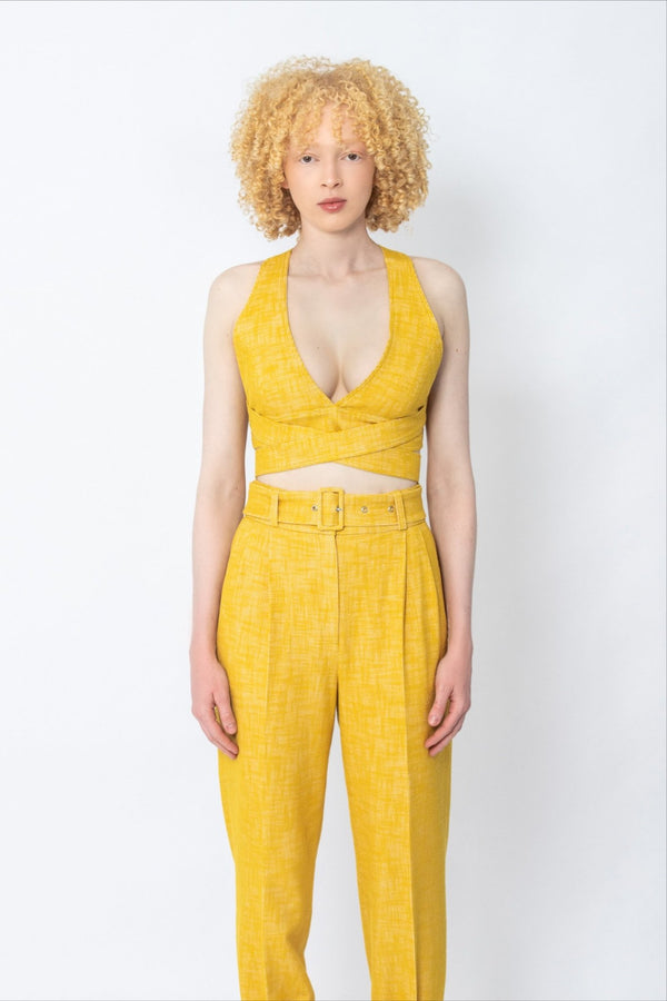 Mahahlwa preppy cotton yellow wrap bralette - Judy Sanderson