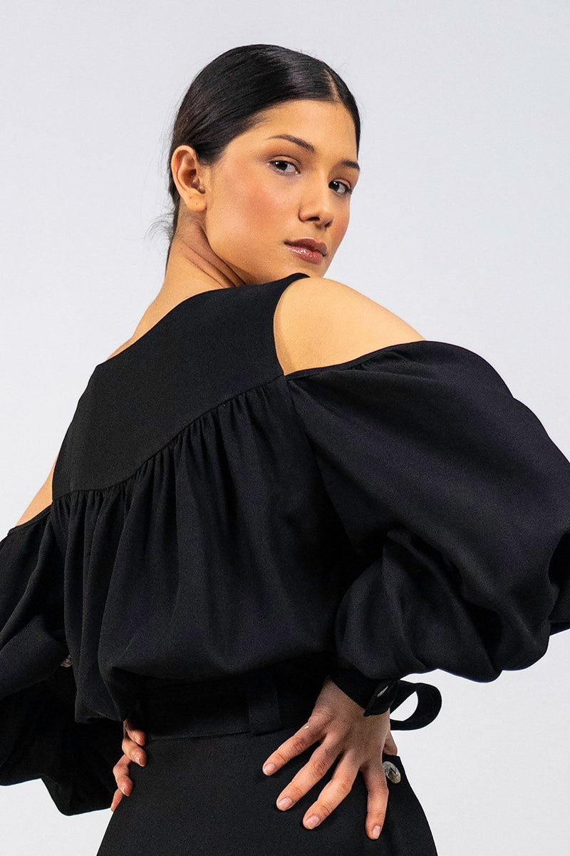 Malifo black cold-shoulder cropped Top - Judy Sanderson