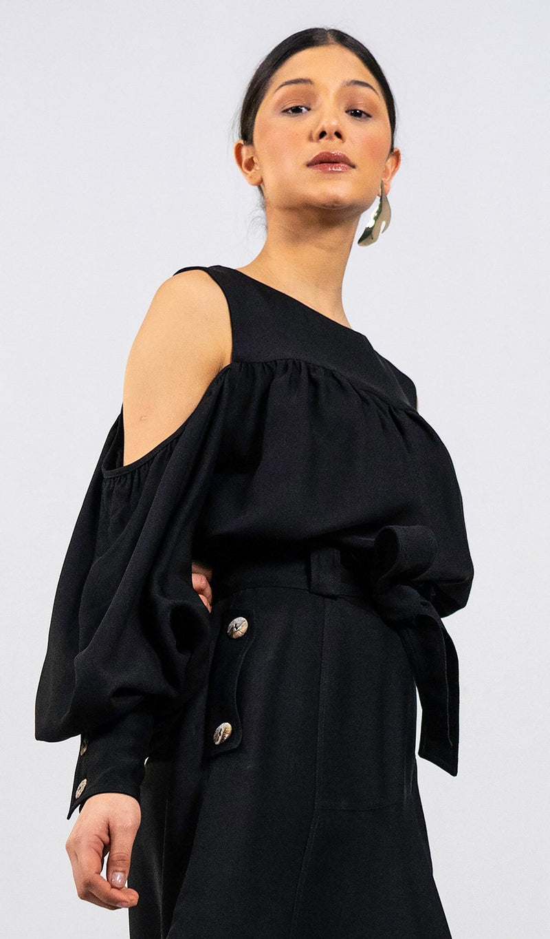 Malifo black cold-shoulder cropped Top - Judy Sanderson