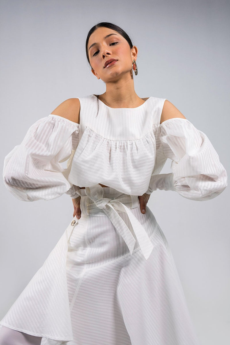 Malifo white cold-shoulder cropped Top - Judy Sanderson