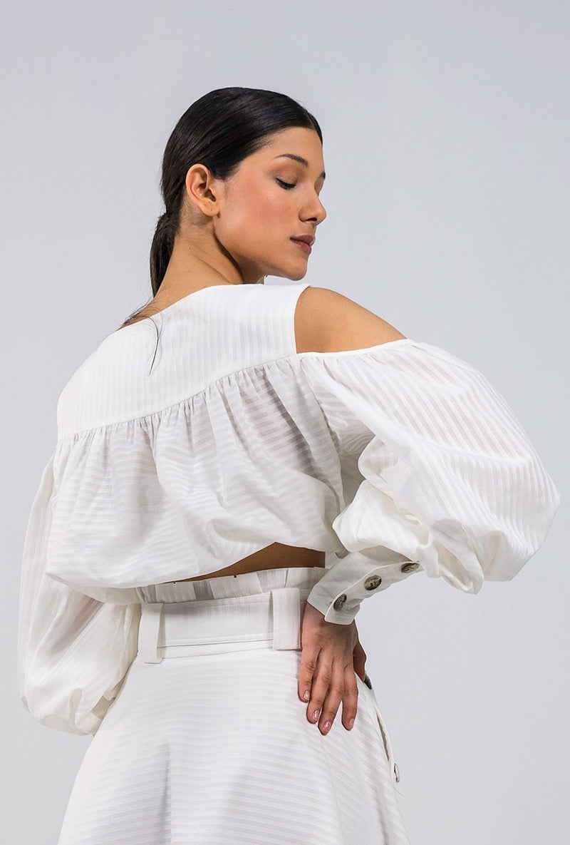 Malifo white cold-shoulder cropped Top - Judy Sanderson