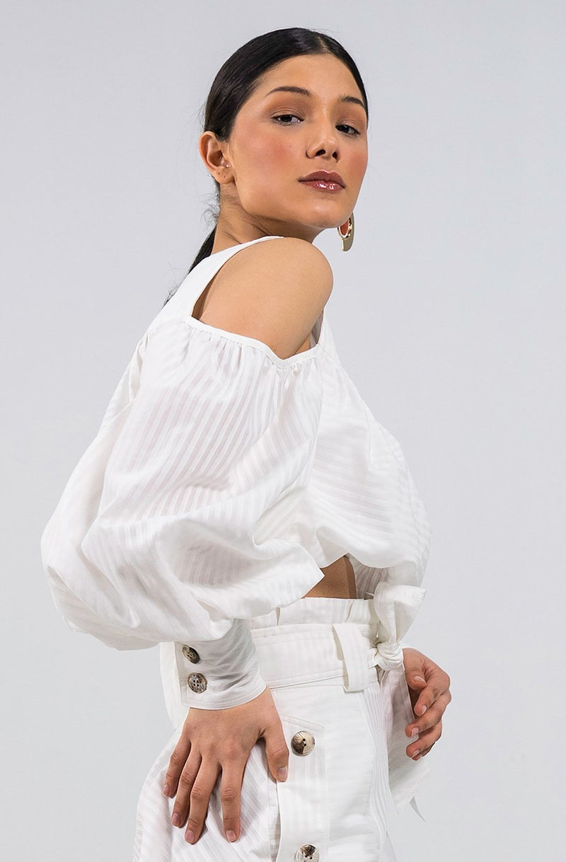Malifo white cold-shoulder cropped Top - Judy Sanderson