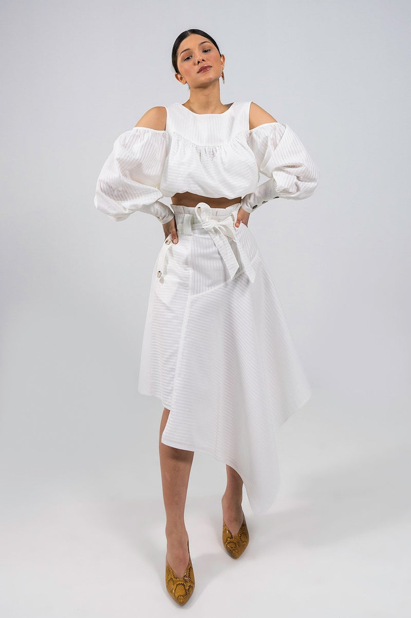 Malifo white cold-shoulder cropped Top - Judy Sanderson