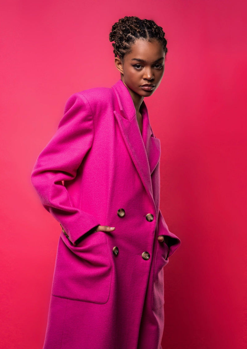 MARIA DOUBLE BREASTED PINK WOOL COAT - Judy Sanderson