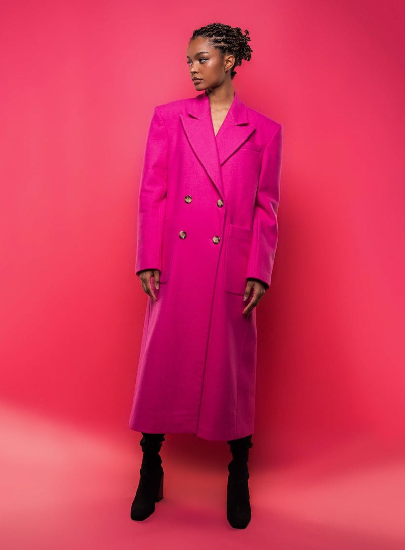 MARIA DOUBLE BREASTED PINK WOOL COAT - Judy Sanderson