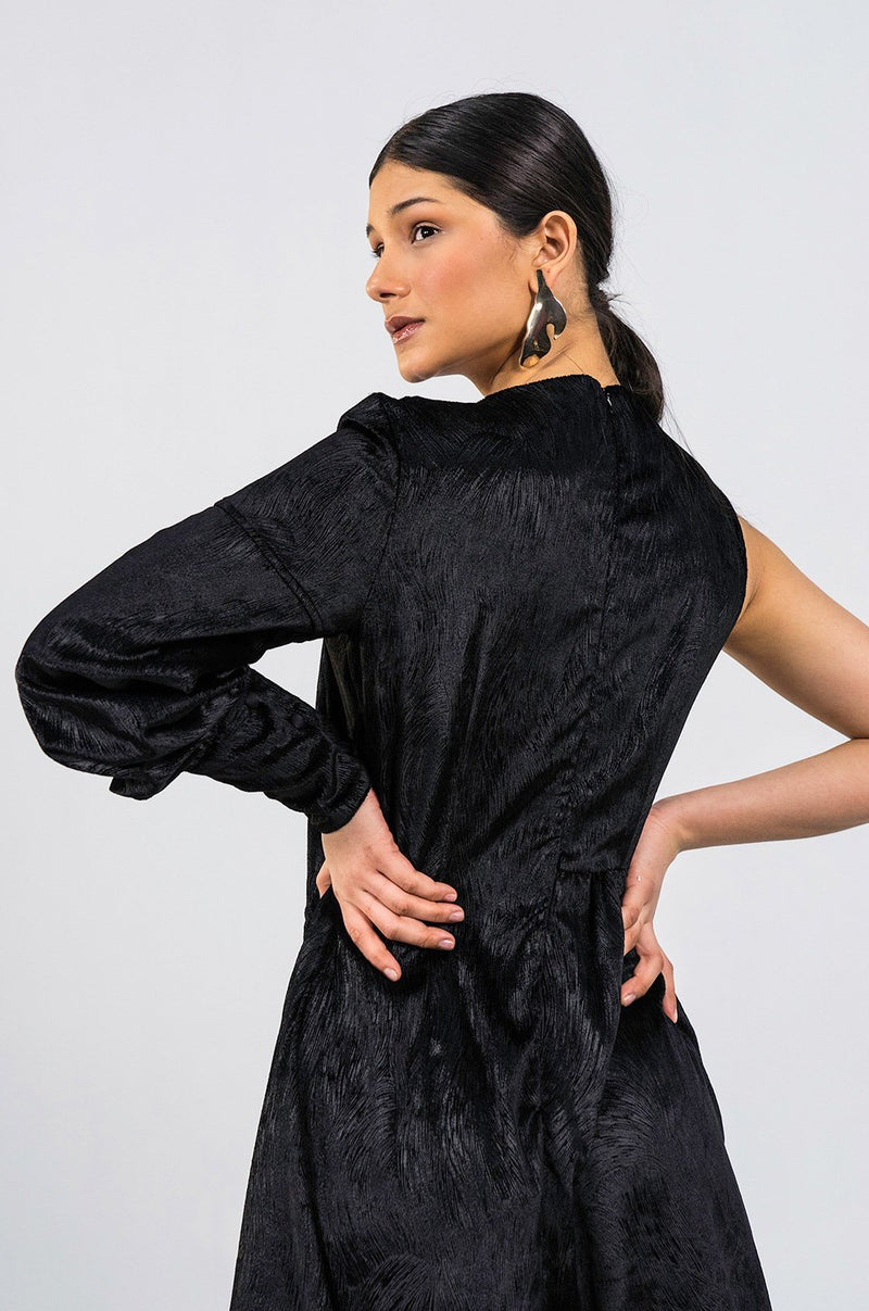 Maropeng black asymmetric velvet Dress - Judy Sanderson