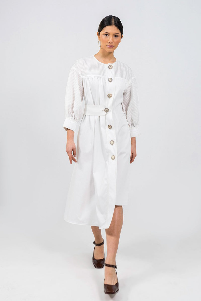 Ntombizodwa Asymmetric half-belt Shirt Dress - Judy Sanderson