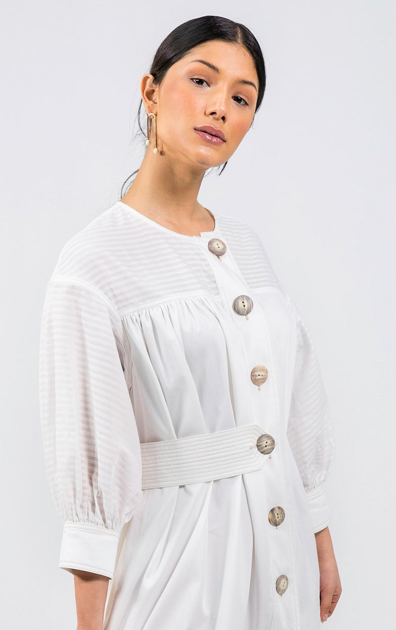 Ntombizodwa Asymmetric half-belt Shirt Dress - Judy Sanderson