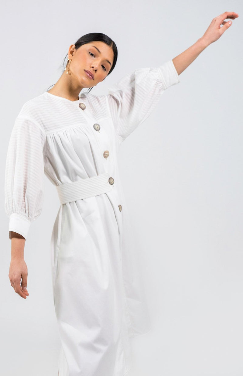 Ntombizodwa Asymmetric half-belt Shirt Dress - Judy Sanderson
