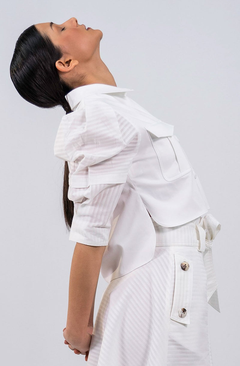 N'wamfambeni white cropped drill Shirt - Judy Sanderson