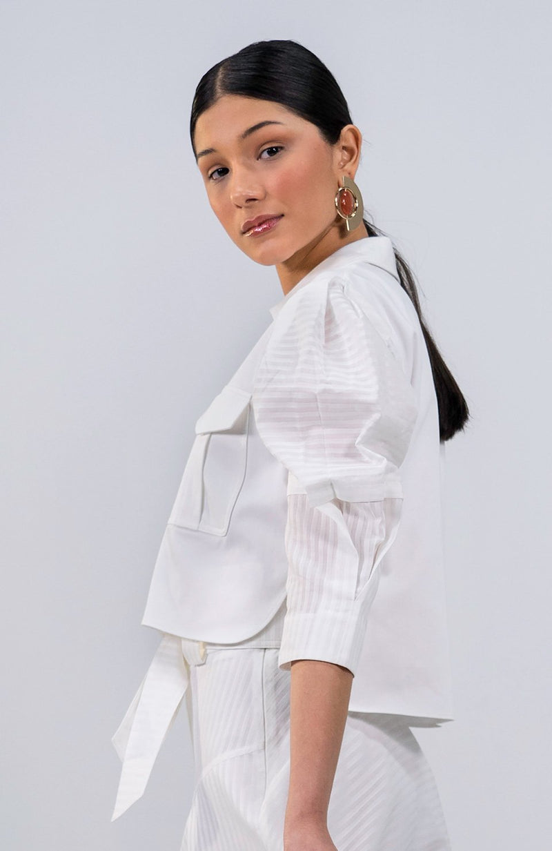 N'wamfambeni white cropped drill Shirt - Judy Sanderson