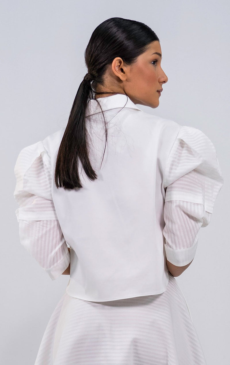 N'wamfambeni white cropped drill Shirt - Judy Sanderson