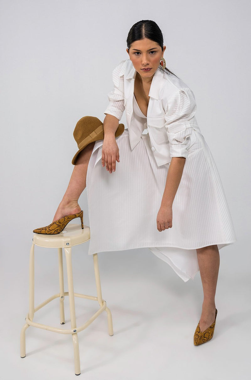 N'wamfambeni white cropped drill Shirt - Judy Sanderson