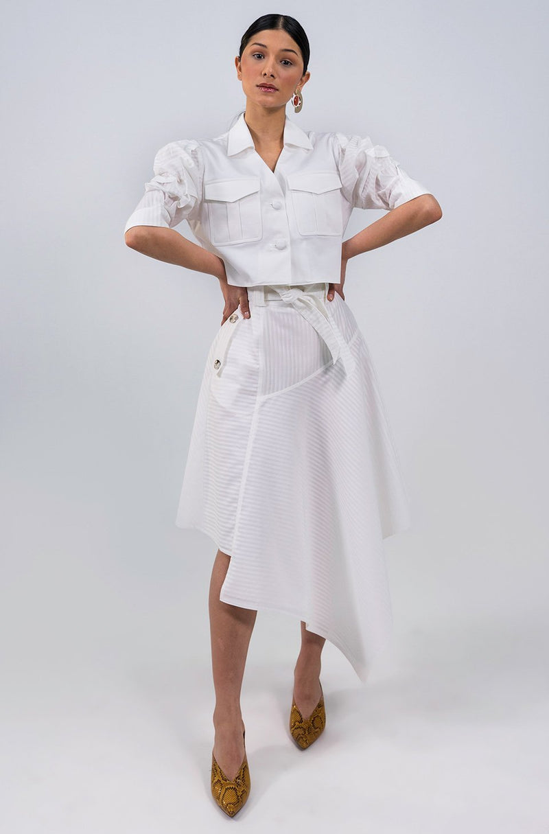 N'wamfambeni white cropped drill Shirt - Judy Sanderson