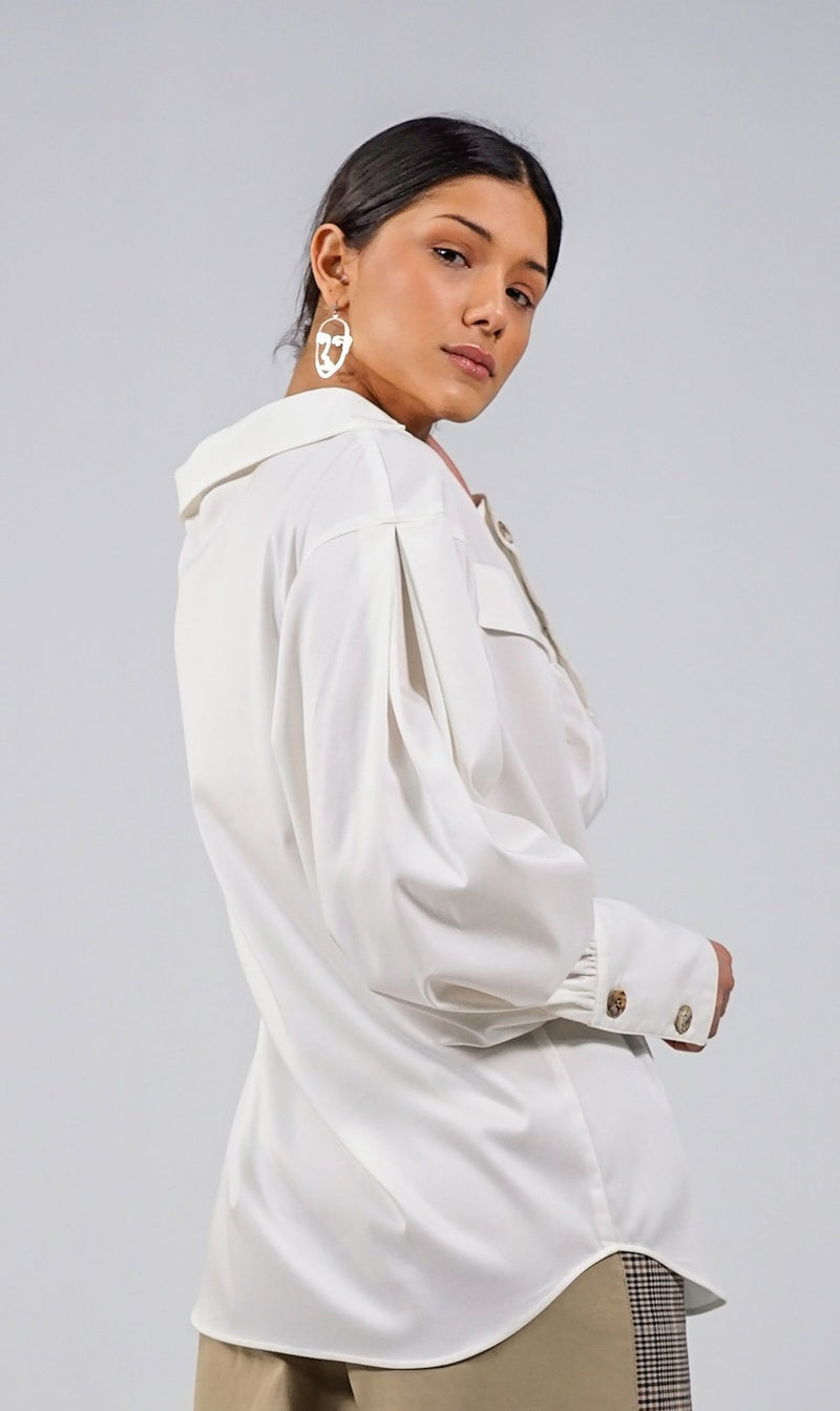 N'waxinjiyana white open V-neckline Shirt - Judy Sanderson