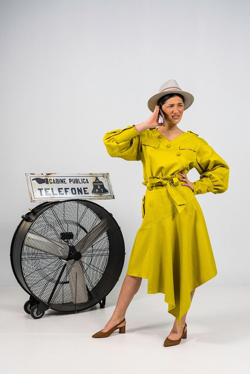 N'waxinjiyana yellow green open V-neckline Shirt - Judy Sanderson