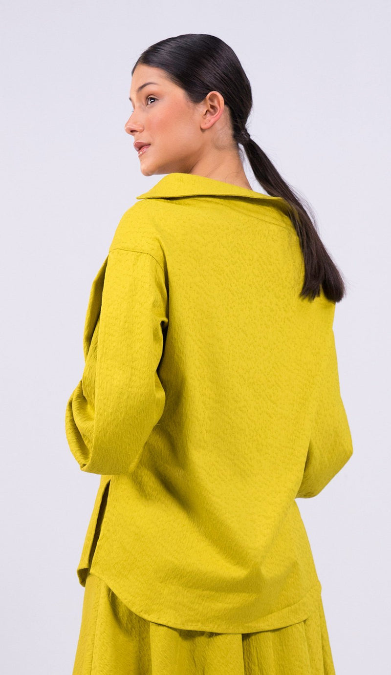 N'waxinjiyana yellow green open V-neckline Shirt - Judy Sanderson