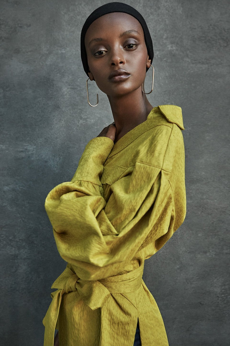 N'waxinjiyana yellow green open V-neckline Shirt - Judy Sanderson