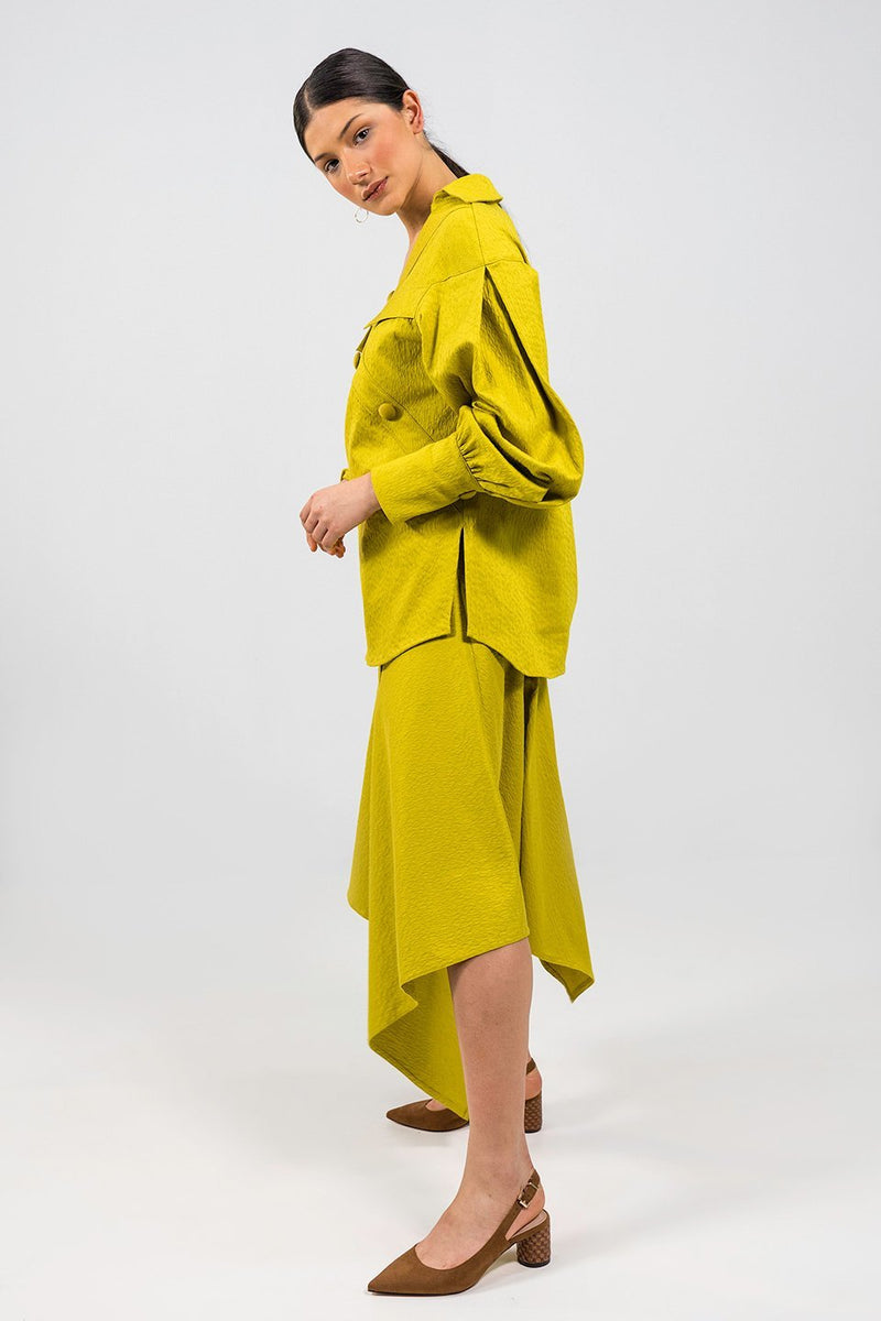 N'waxinjiyana yellow green open V-neckline Shirt - Judy Sanderson