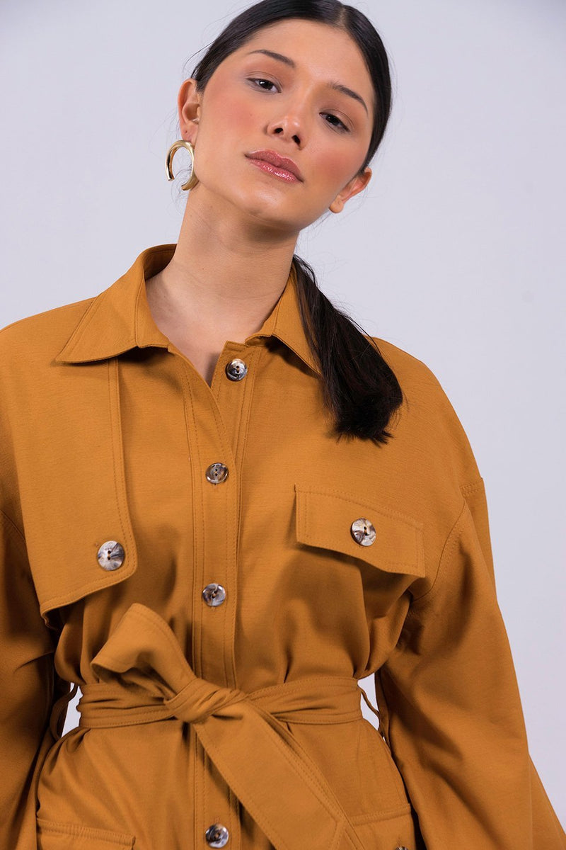 Phoeby burnt orange Shirt Dress - Judy Sanderson