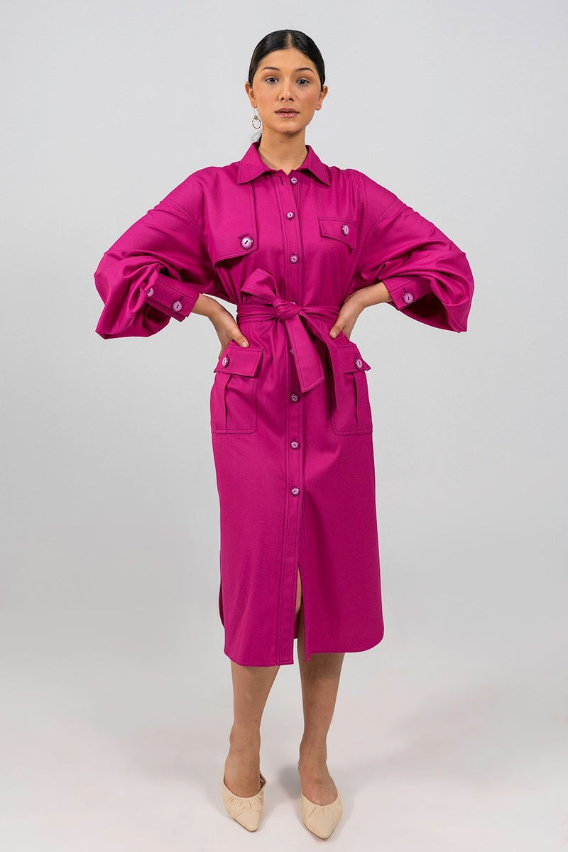 Phoeby hot pink Shirt Dress - Judy Sanderson