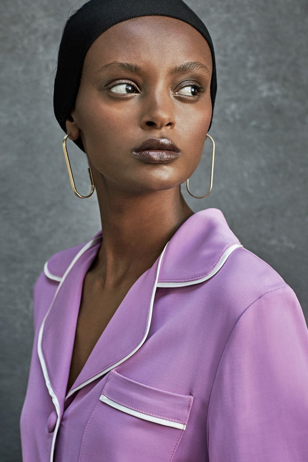 Rose lavender piped Shirt - Judy Sanderson
