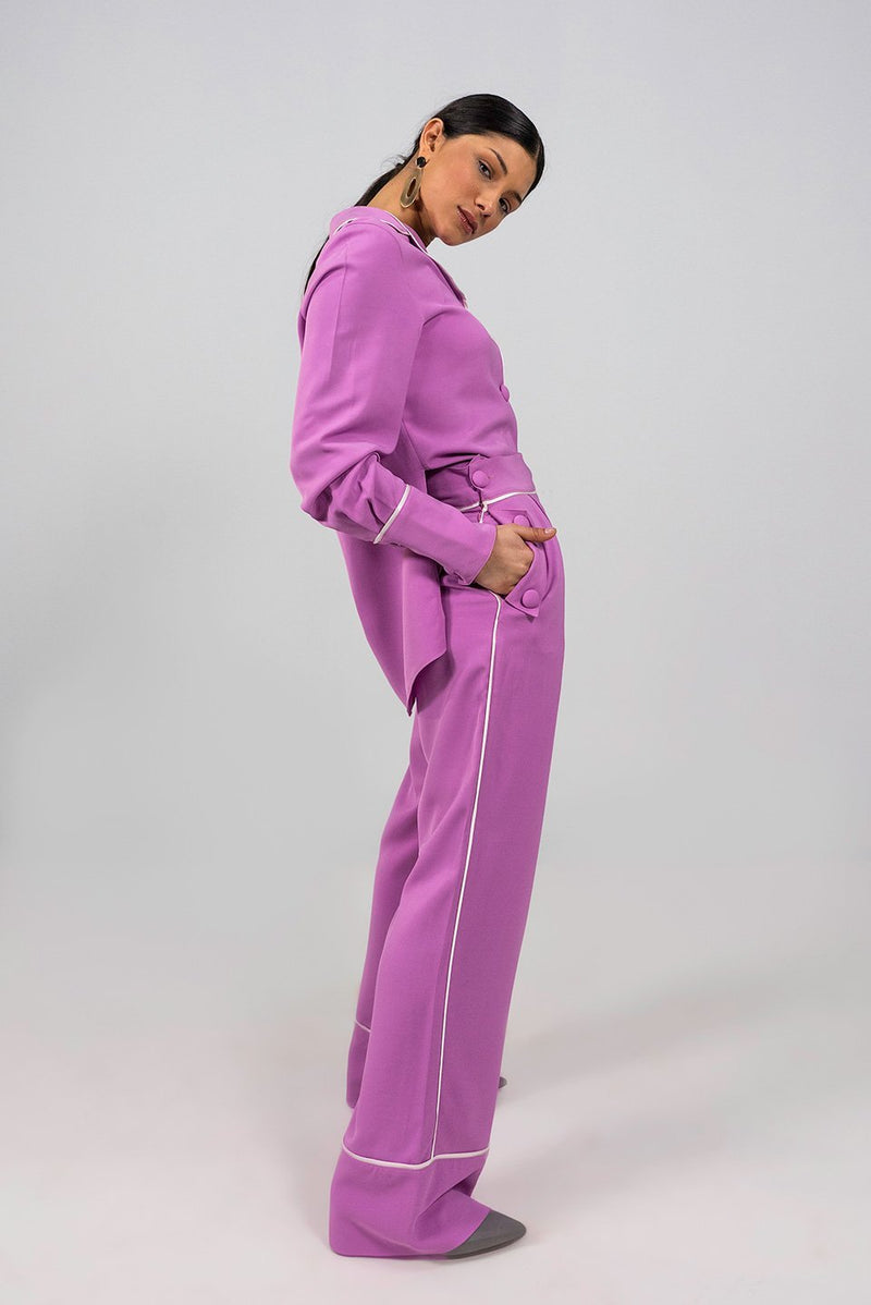 Rose lavender piped Shirt - Judy Sanderson