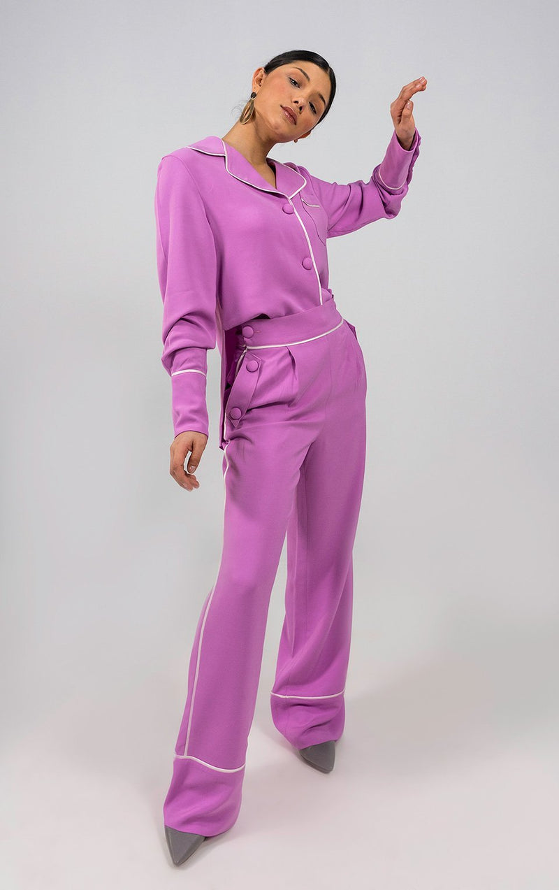 Rose lavender piped Shirt - Judy Sanderson