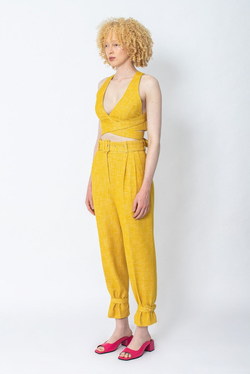 Vuxaka yellow cotton-twill tapered pants - Judy Sanderson