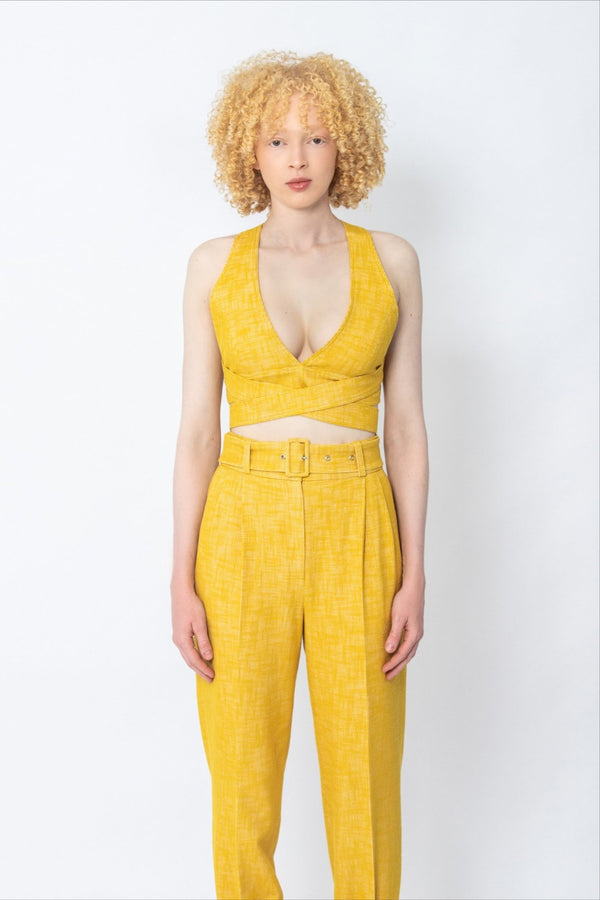 Vuxaka yellow cotton-twill tapered pants - Judy Sanderson